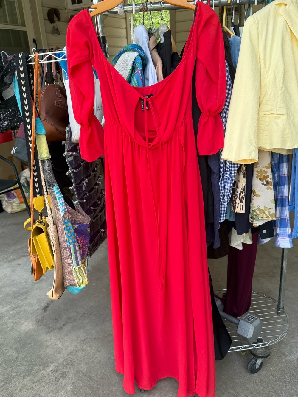 Forever 21 Red Maxi Dress with Puff Sleeves